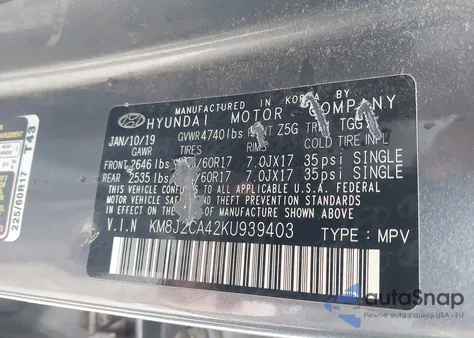 2019 Hyundai Tucson Se из США, поврежденный, VIN KM8J2CA42KU939403